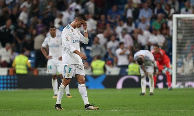Cristiano Ronaldo reacts after the goal