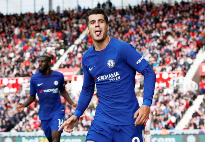 Chelsea’s Alvaro Morata celebrates after scoring a goal