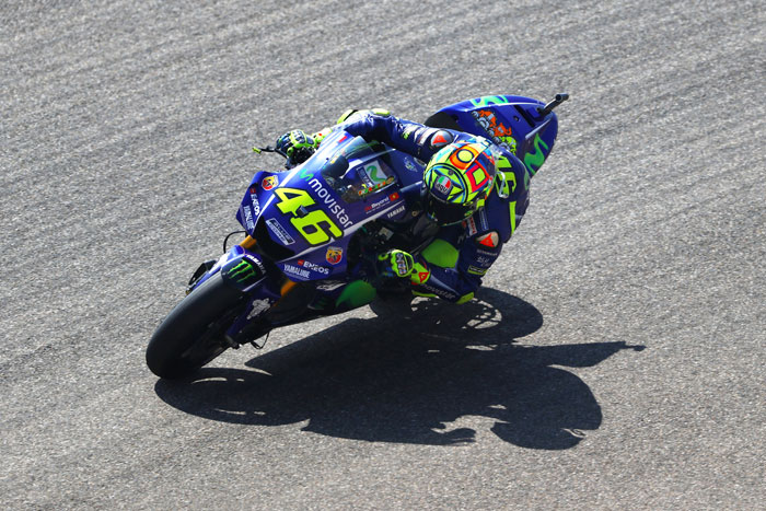 Italy and Movistar Yamaha MotoGP's Valentino Rossi rides during final practice for the MotoGP of Aragon at Motorland Aragon Circuit in Alcaniz, Spain, on Saturday