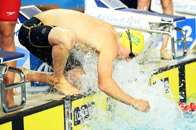 Australia’s Mack Horton prepares for the Men's 400m freestyle final at Optus Aquatic Centre