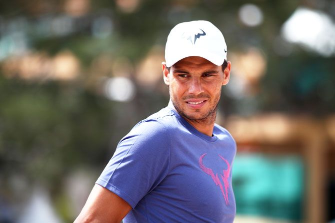 Spain's Rafael Nadal looks on during an interview session on Day 1 of ATP Masters Series Monte Carlo Rolex Master at Monte-Carlo Sporting Club in Monte-Carlo, Monaco, on Sunday