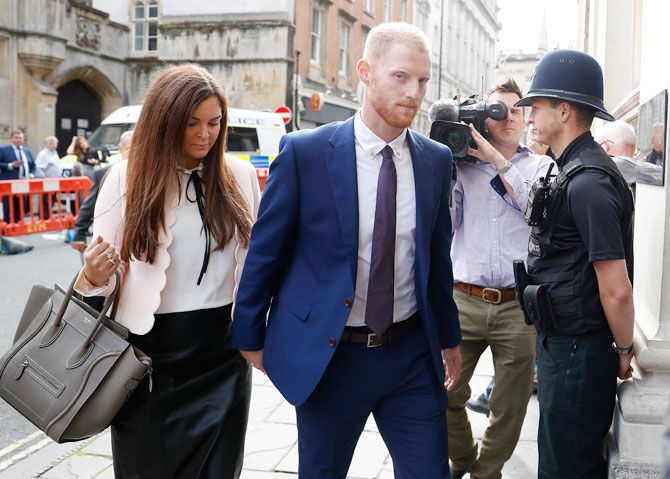 England cricket player Ben Stokes and his wife Clare Ratcliffe arrive at Bristol Crown Court in Bristol, Britain, on Tuesday