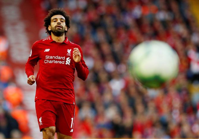 Liverpool's Mohamed Salah in action during the match against Brighton