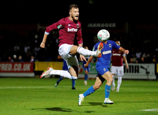 West Ham's Andriy Yarmolenko in action during the match against AFC Wimbledon at The Cherry Red Records Stadium, London on Tuesday 