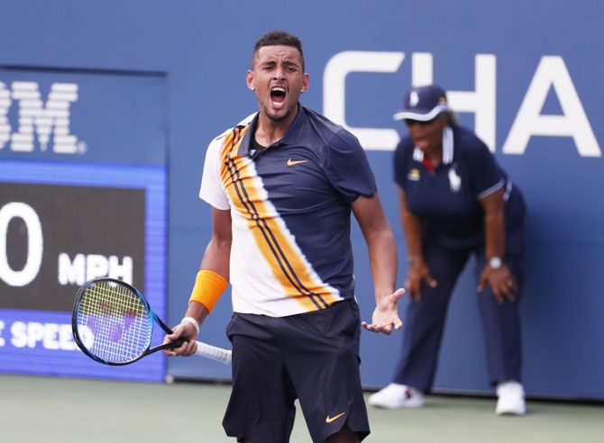 Nick Kyrgios celebrates match point against France's Pierre-Hugues Herbert on Thursday