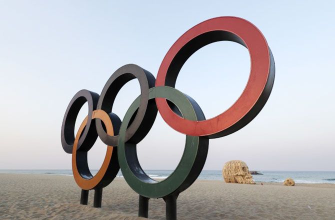 Olympic Rings on Gyeongpo Beach in advance of the Pyeongchang 2018 Winter Olympic Games