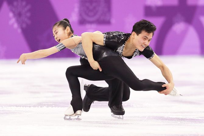 Tae Ok Ryom and Ju Sik Kim of North Korea compete during the Pair Skating Short Program at Gangneung Ice Arena Gangneung, South Korea on Wednesday