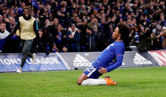 Willian celebrates after scoring for Chelsea