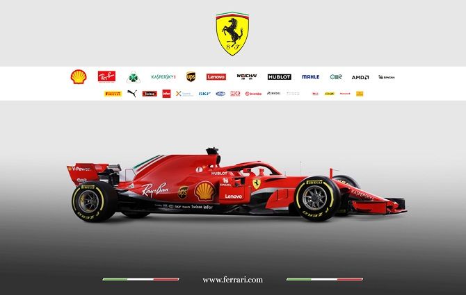 The new Ferrari F1 car model SF71H is seen in this handout photo released from Maranello, Italy, on Thursday