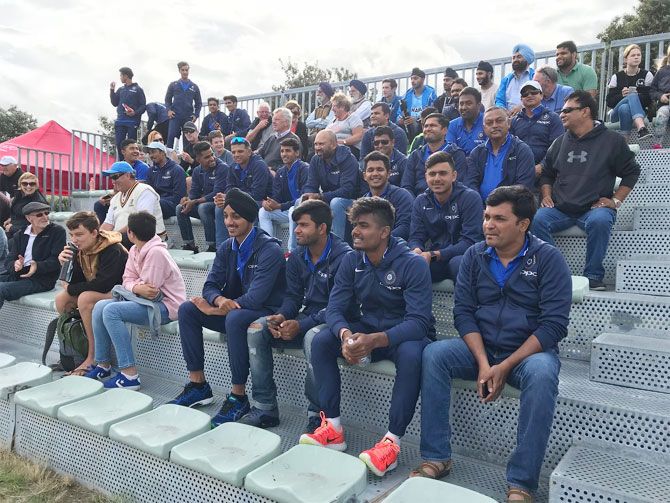 Rahul Dravid along with the India Under-19 squad watch the Indian hockey team in action against Japan in the Four Nations Invitational Tournament in Tauranga, New Zealand on Wednesday