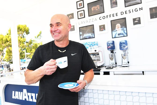 Andre Agassi at a promotional event on Day 5 of the 2018 Australian Open on Friday