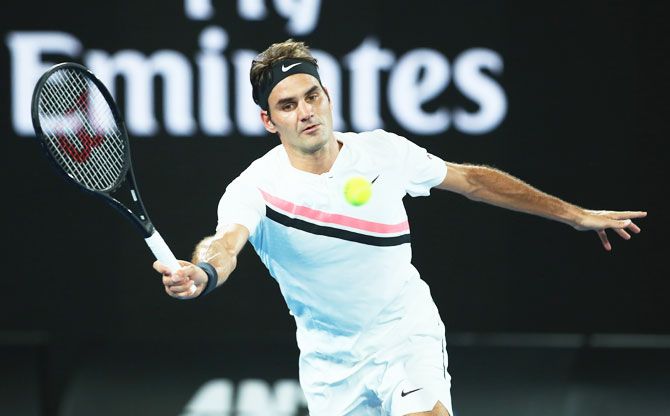 Roger Federer in action during his second round match at the Australian Open on Thursday