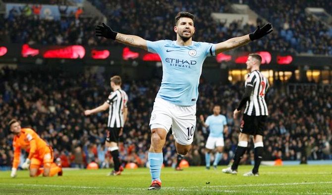 Manchester City's Sergio Aguero celebrates after scoring 