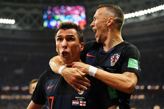 Croatia's Mario Mandzukic celebrates after scoring his team's second goal, the winner, in extra-time