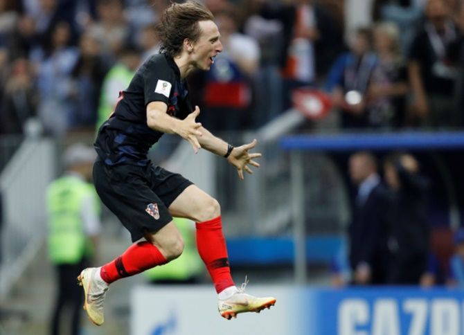 Croatia's Luka Modric celebrates after defeating England to reach the World Cup final. Photograph: Darren Staples/Reuters