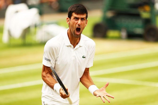 Novak Djokovic reacts during his match against Rafael Nadal