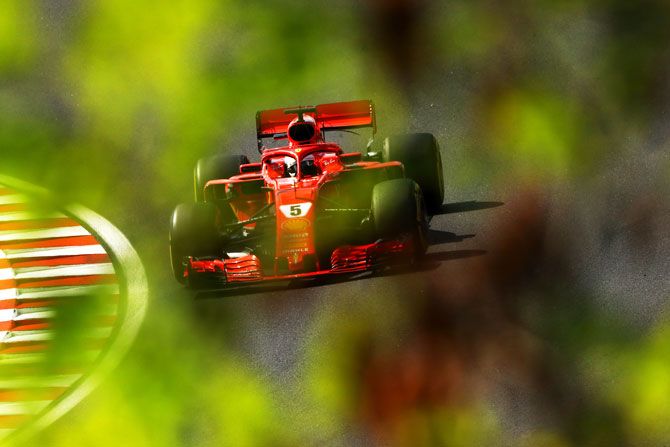 Germany's Sebastian Vettel driving the (5) Scuderia Ferrari SF71H on track during the Formula One Grand Prix of Hungary on Sunday