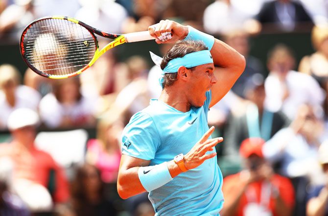 Spain's Rafael Nadal plays a forehand during his third round match against France's Richard Gasquet