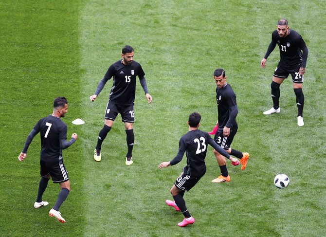 The Iran football team at a training session