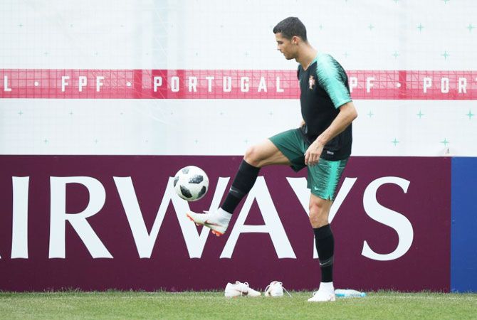 Portugal captain Cristiano Ronaldo at a training session on the eve of their match against Morocco