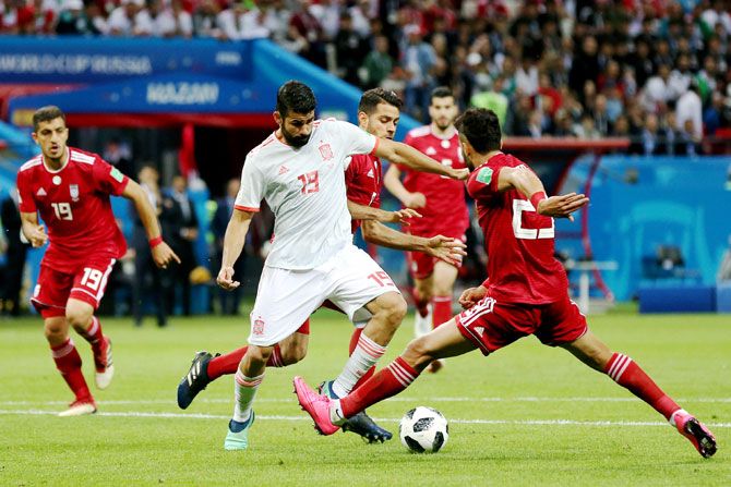 Spain's Diego Costa scores the goal against Iran at Kazan Arena in Kazan on Wednesday