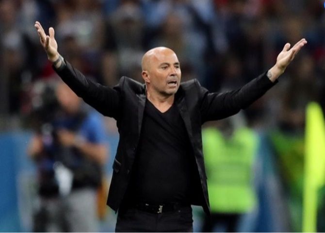  Argentina coach Jorge Sampaoli gestures during the match