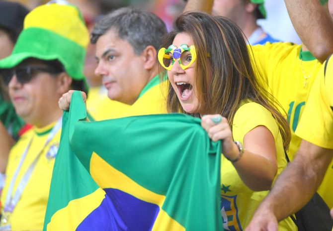 Brazil fans enjoy in the stands