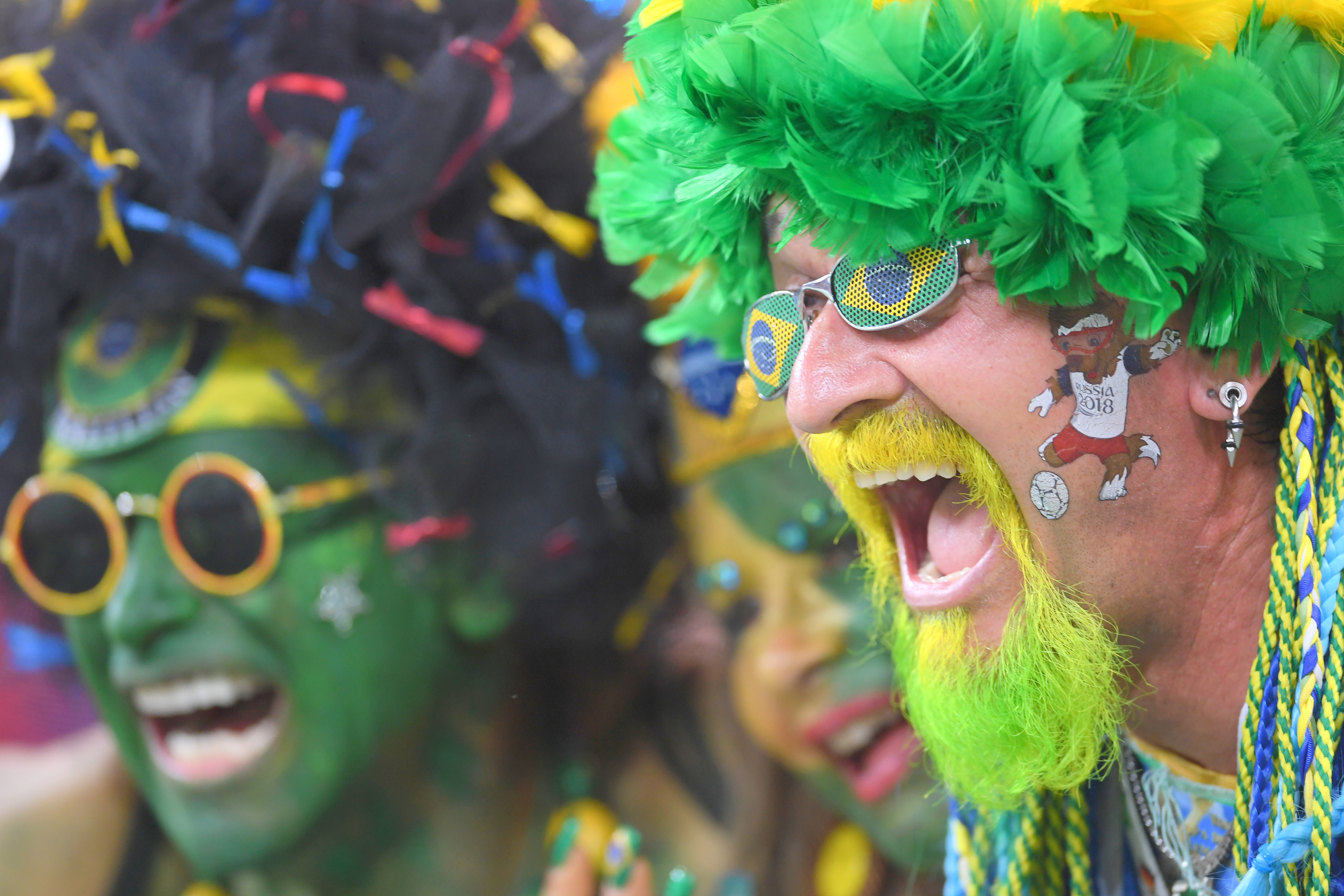 Brazil fans enjoy the pre match atmosphere prior to a FIFA World Cup match