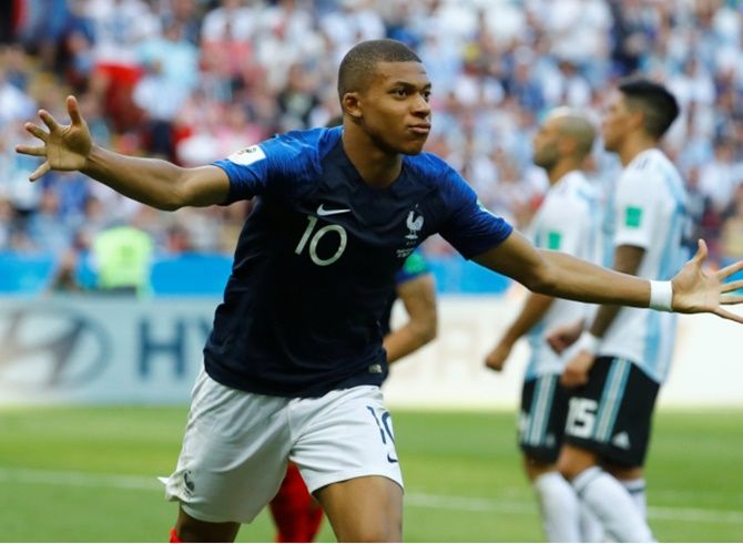 Nineteen-year-old Kylian Mbappe scored two goals in the Argentina game, becoming the first teenager since Brazilian great Pele in the 1958 final to score two goals in one World Cup match.