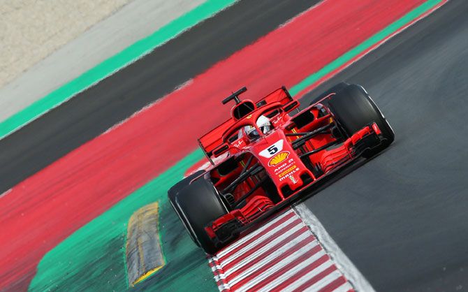 Ferrari's Sebastian Vettel during testing at the Circuit de Barcelona-Catalunya, in Montmelo, Spain, on Thursday