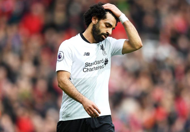 Liverpool's Mohamed Salah cuts a frustrated figure during the match