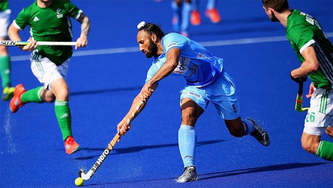 India's Sardar Singh in action during the match against Ireland