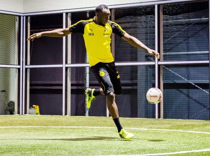 Usain Bolt at a training session at Borussia Dortmund in March this year