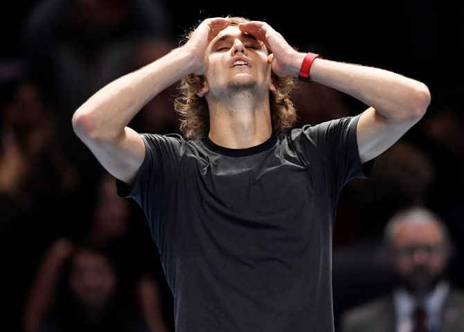 Alexander Zverev is in disbelief after beating Novak Djokovic to win the ATP Tour Finals title on Sunday