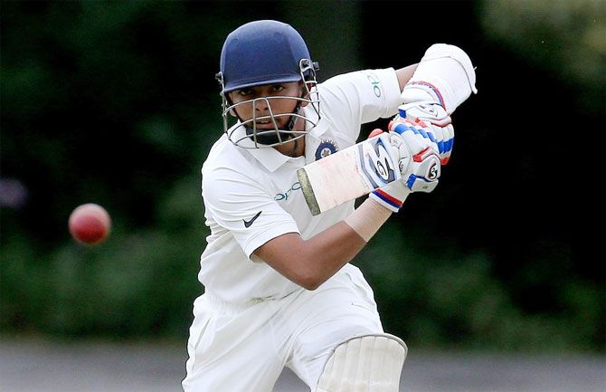 India's Prithvi Shaw bats en route his Test century on debut against the West Indies in Rajkot on Thursday
