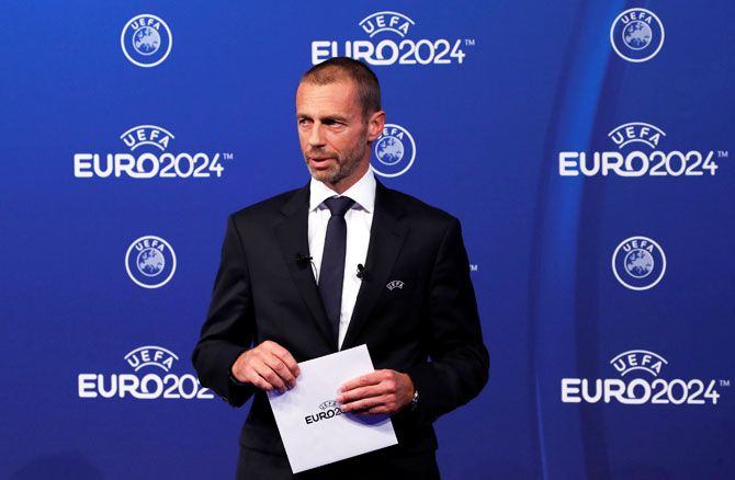 UEFA President Aleksander Ceferin during the 2024 host announcement in Nyon, Switzerland, on Thursday