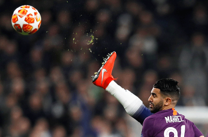 Manchester City's Riyad Mahrez in action during the Champions League quarter-final first leg match against Manchester City at Tottenham Hotspur Stadium, London on Wednesday, April 9