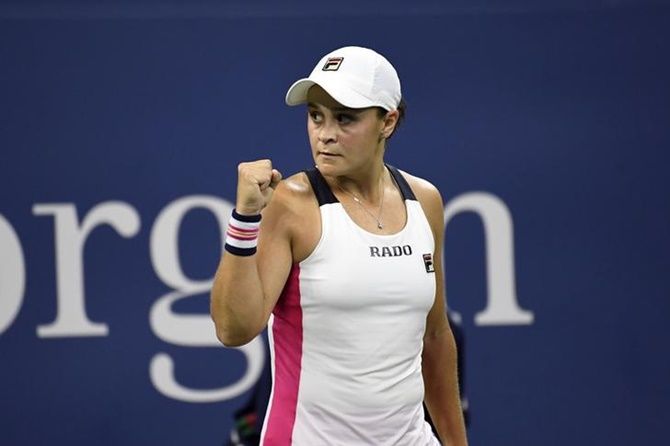 Ashleigh Barty celebrates after defeating Lauren Davis.