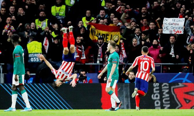 Atletico Madrid's Felipe celebrates scoring their second goal against Lokomotiv Moscow during their Champions League Group D  match at Wanda Metropolitano in Madrid, Spain