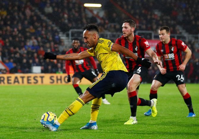 Arsenal's Pierre-Emerick Aubameyang in action during their match against AFC Bournemouth at Vitality Stadium in Bournemouth