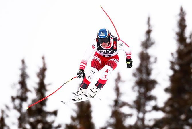 Austria's Matthias Mayer in action during the FIS Alpine World Ski Championships Men's Super G in Are, Sweden on Wednesday February 6