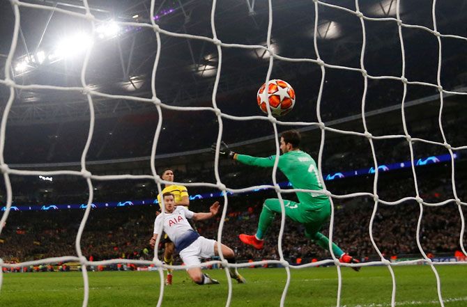Tottenham's Jan Vertonghen scores their second goal against Borussia Dortmund at Wembley Stadium in London 
