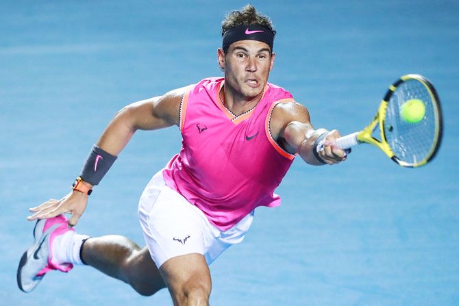 Spain's Rafael Nadal plays a return during his match against Germany's Mischa Zverev on Day 2 of the Telcel Mexican Open 2019 at Mextenis Stadium in Acapulco, Mexico, on Tuesday