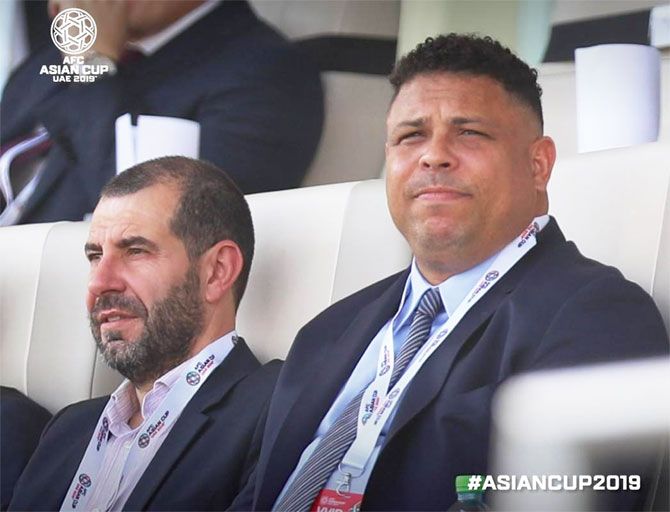 Former Brazil striker Ronaldo was spotted at the Asian Cup football match on Wednesday