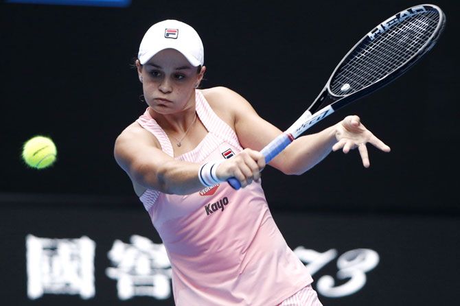Australia's Ashleigh Barty in action during the match against China's Wang Yafan