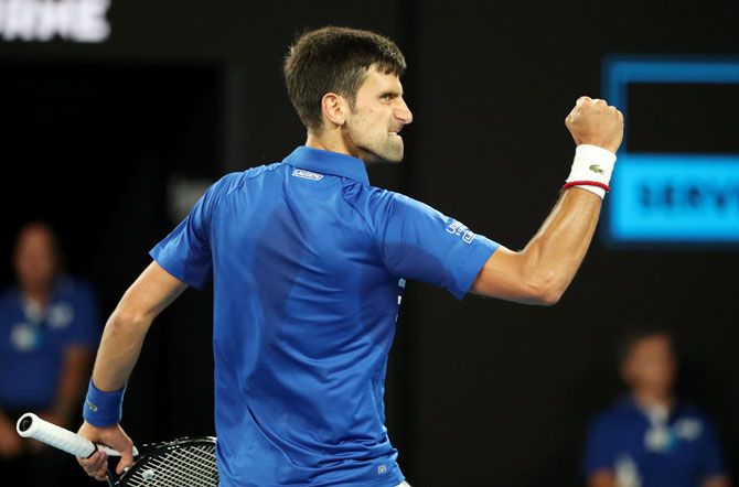 Novak Djokovic is pumped up during his Australian Open final