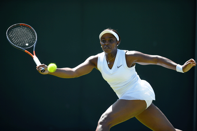 USA's Sloane Stephens in action during her second round match against China's Wang Yafan