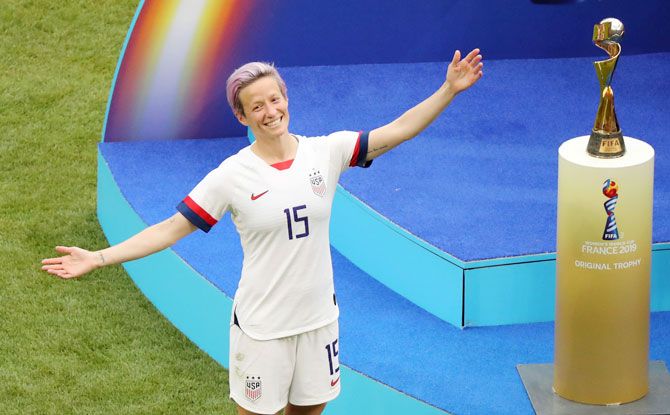 USA captain  Megan Rapinoe celebrates after her team won the FIFA Women's World Cup