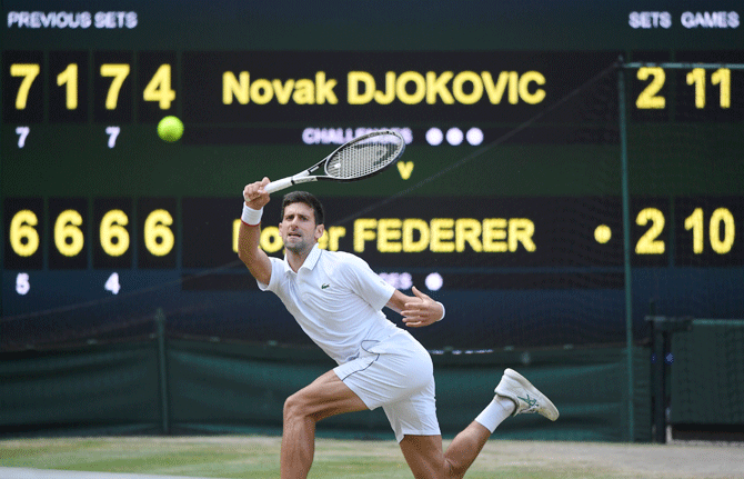 Serbia's Novak Djokovic in action during the final against Switzerland's Roger Federer