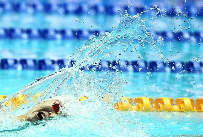China's Sun Yang competes in the Men's 400m Freestyle Heats at the 18th FINA World Swimming Championships at Nambu University Municipal Aquatics Center in Gwangju, South Korea on Sunday